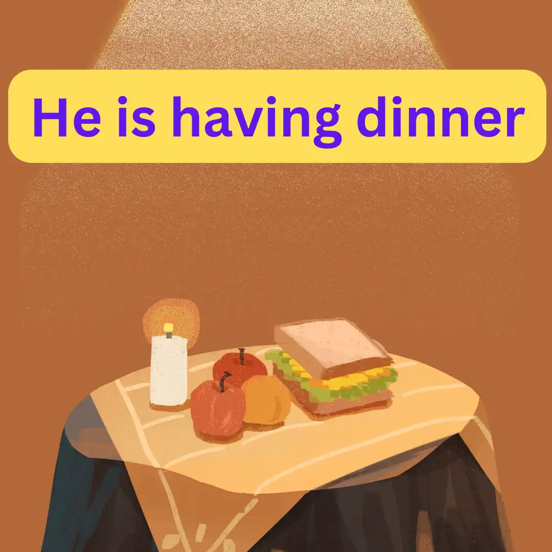 زمان آینده با ساختار حال استمراری 

He is having dinner